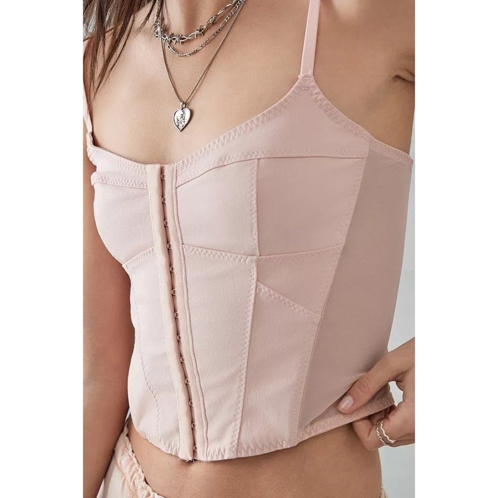 Urban Outfitters Corset Top Hook Eye Mesh Back Size XL Pink Women's